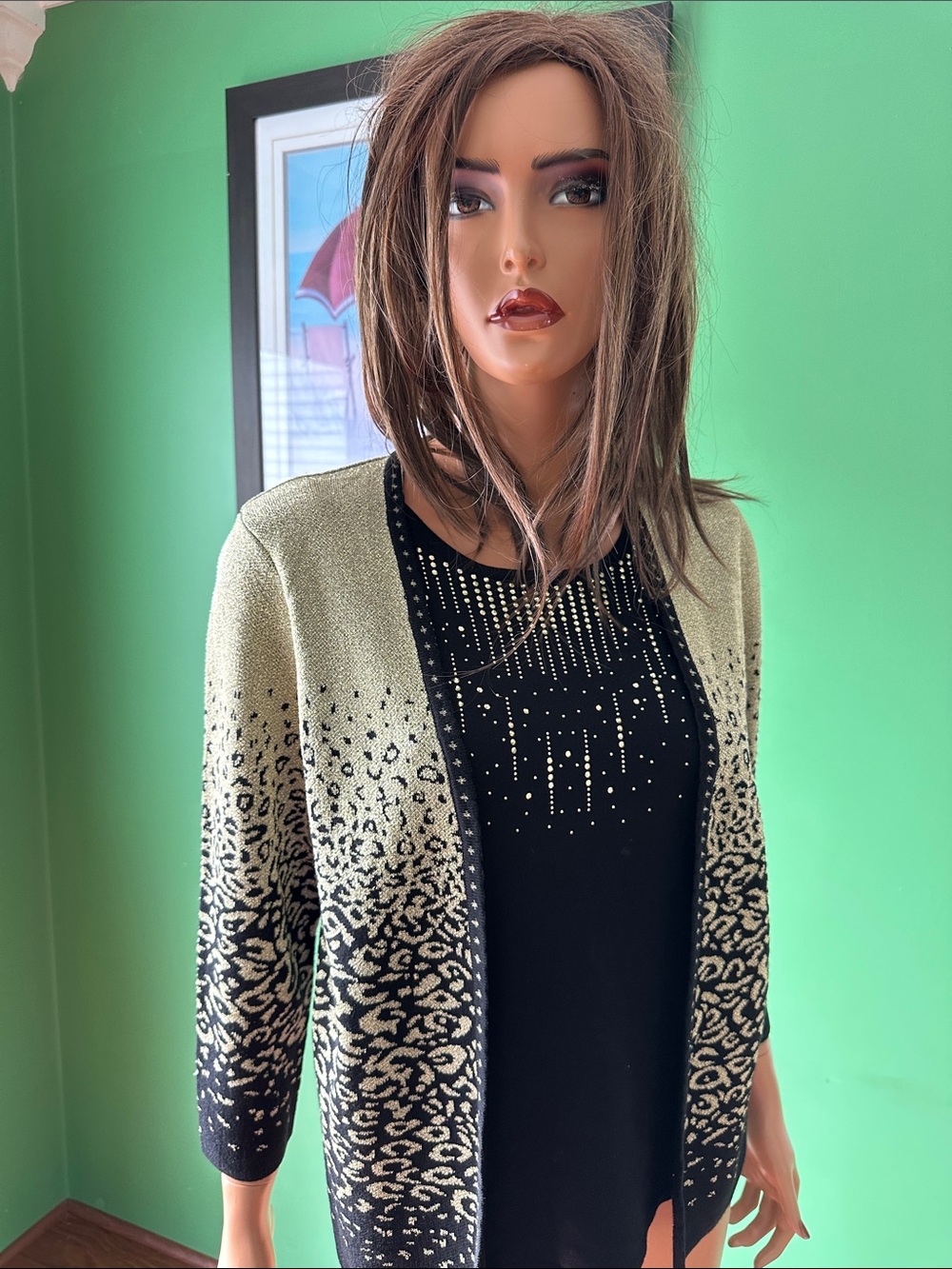 ⬛️⬛️NWOT Alfred Dunner Black and Gold Leopard-Print Cardigan⬛️⬛️